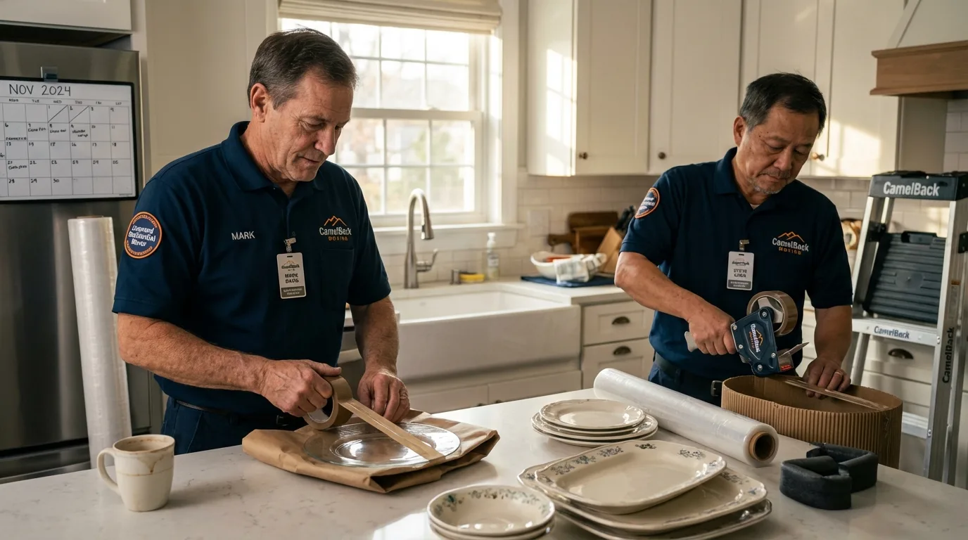 Professional crew packing kitchen dishware in Holly Hill, SC